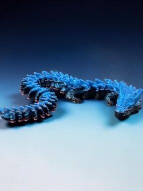 10” 3D Articulated Metallic Blue Pink and Black Dragon